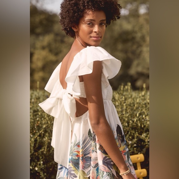 NWT Anthropologie Ruffle Sleeve Open Back Floral Mini Dress Size XS P - Picture 3 of 14